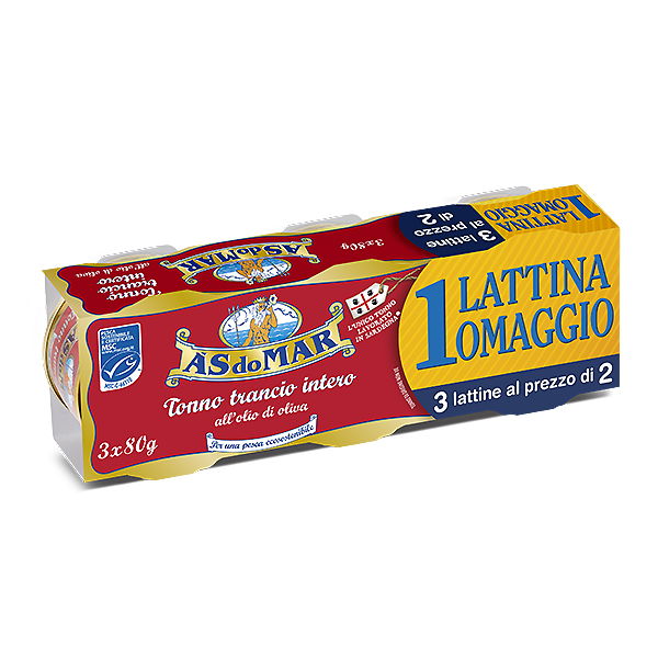 Tonno trancio intero all'olio di oliva 80gx2 + 1